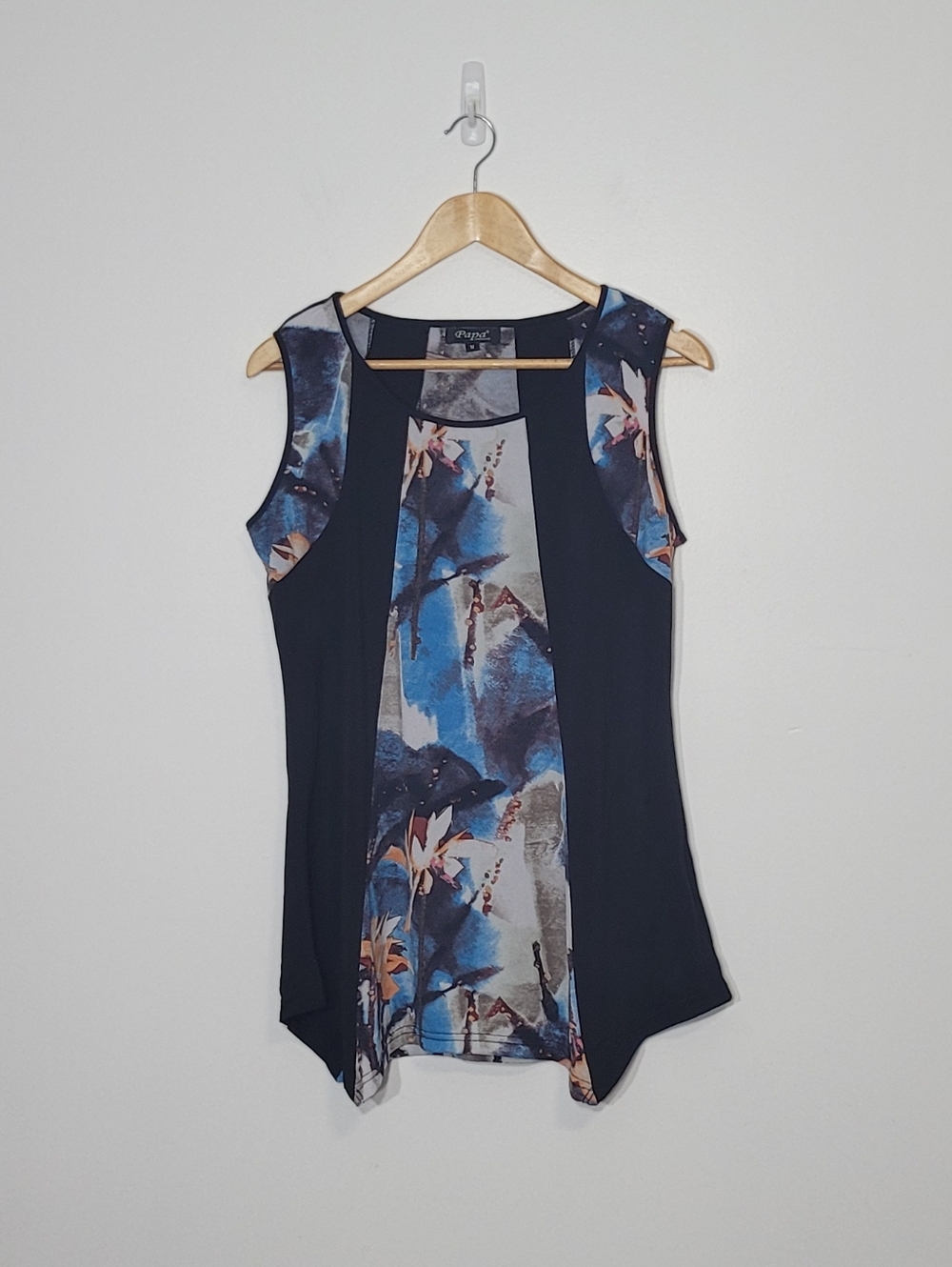 Papa Vancouver Black Blue Pink Floral Sleeveless Lightweight Loose Fit Medium